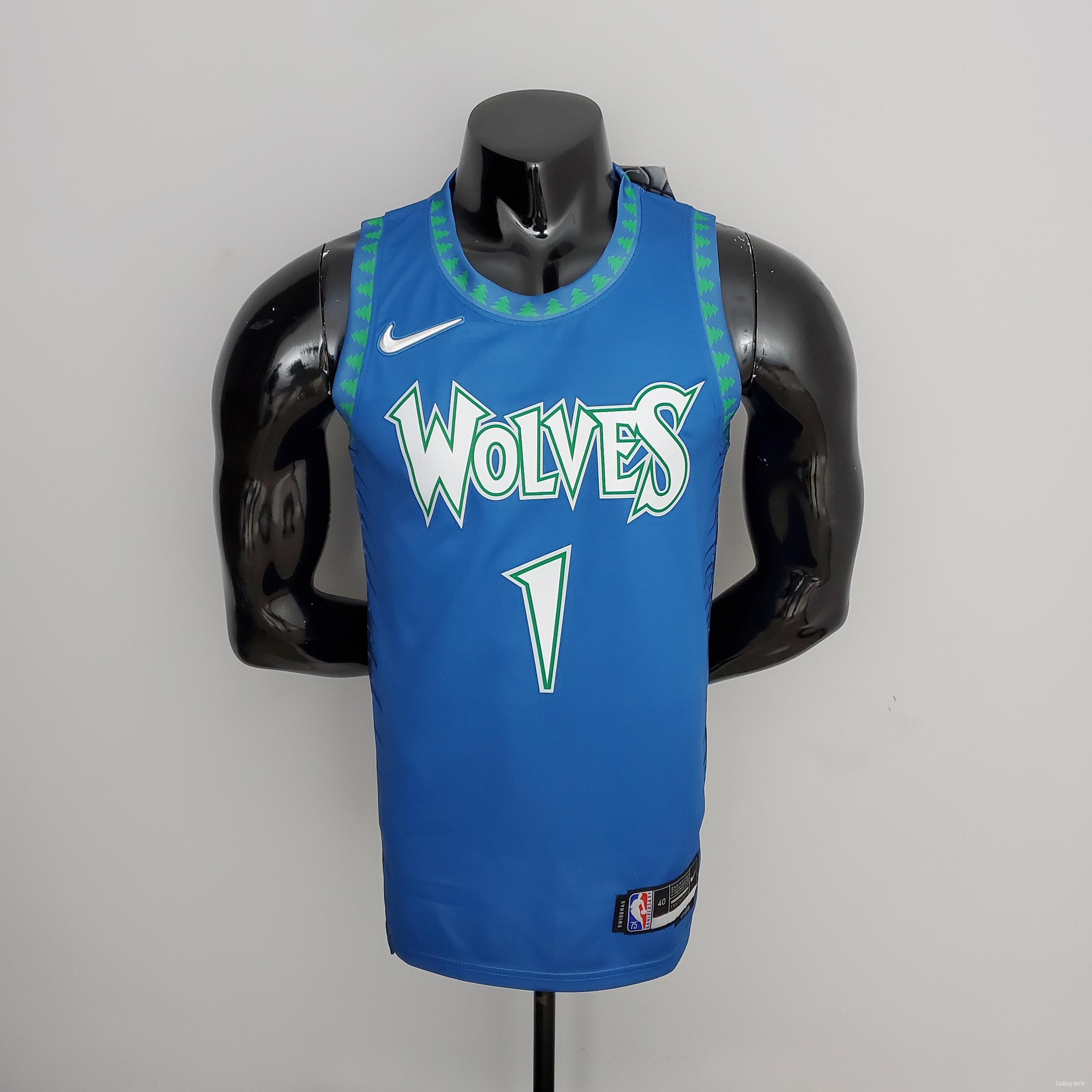 75th Anniversary 2202 Season EDWARDS#1 Minnesota Timberwolves City Edition Blue NBA Jersey