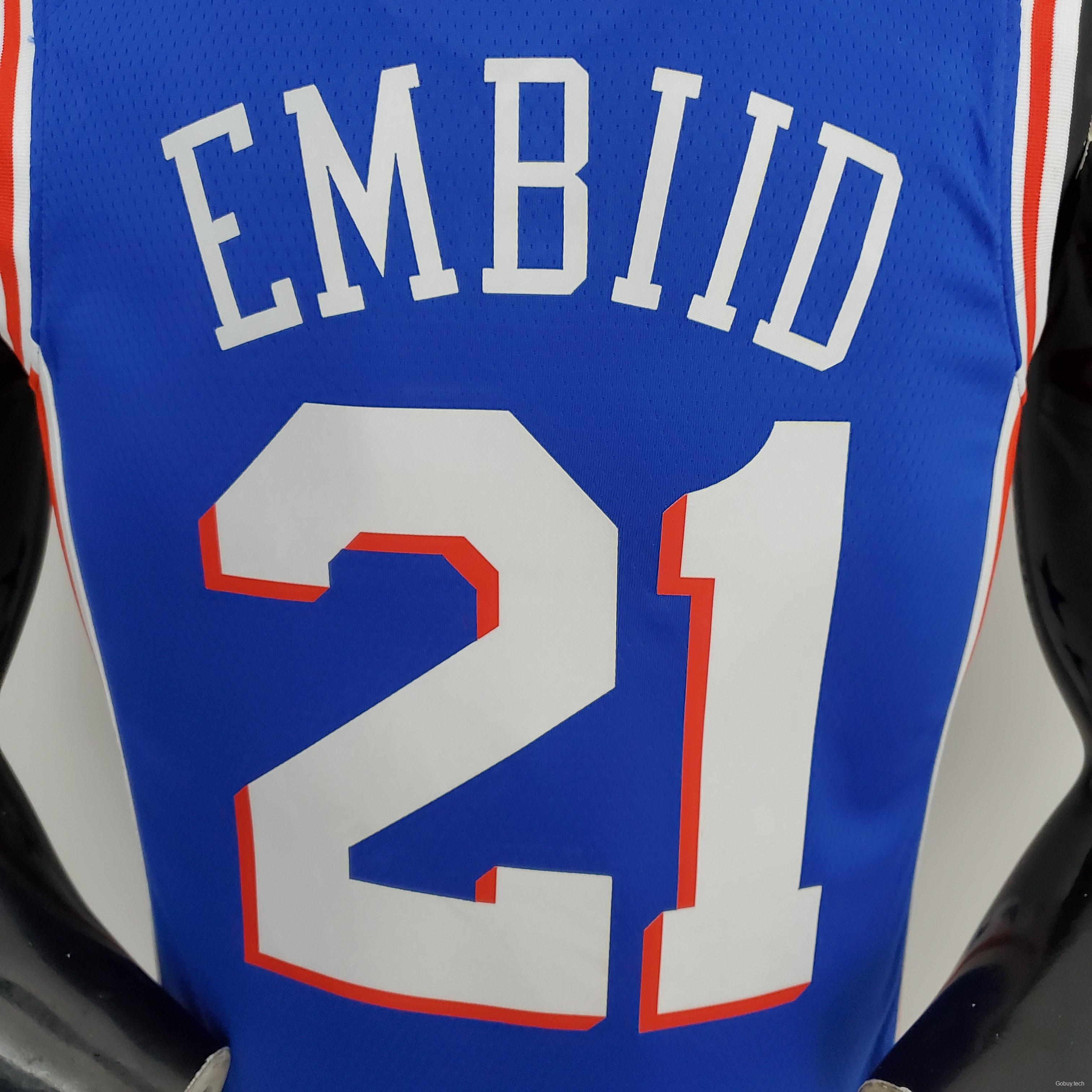 75th Anniversary Philadelphia 76ers EMBIID#21 Blue NBA Jersey