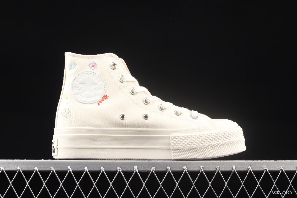 Converse Chuck 70s spring blooming embroidered thick-soled high-top leisure board shoes A01586C