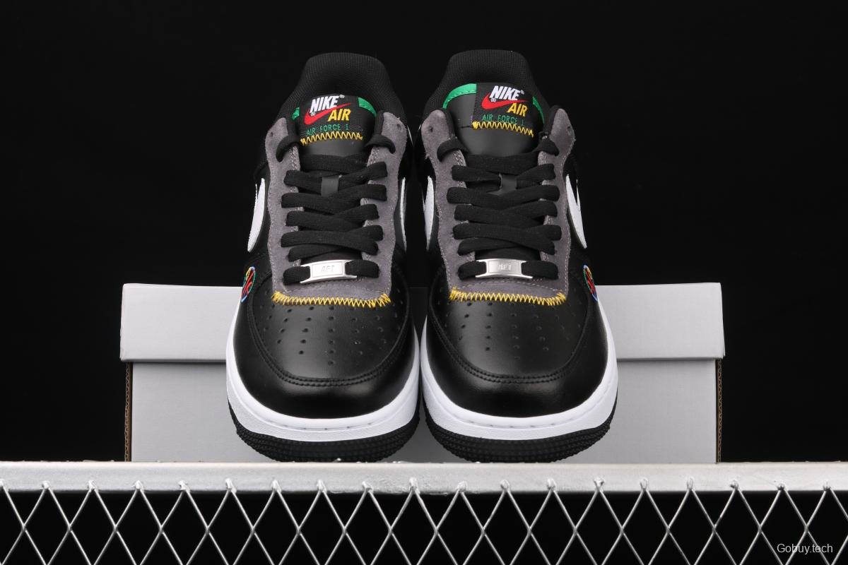 NIKE Air Force 1x07 Low black and white embroidered low-top casual board shoes DC1483-001