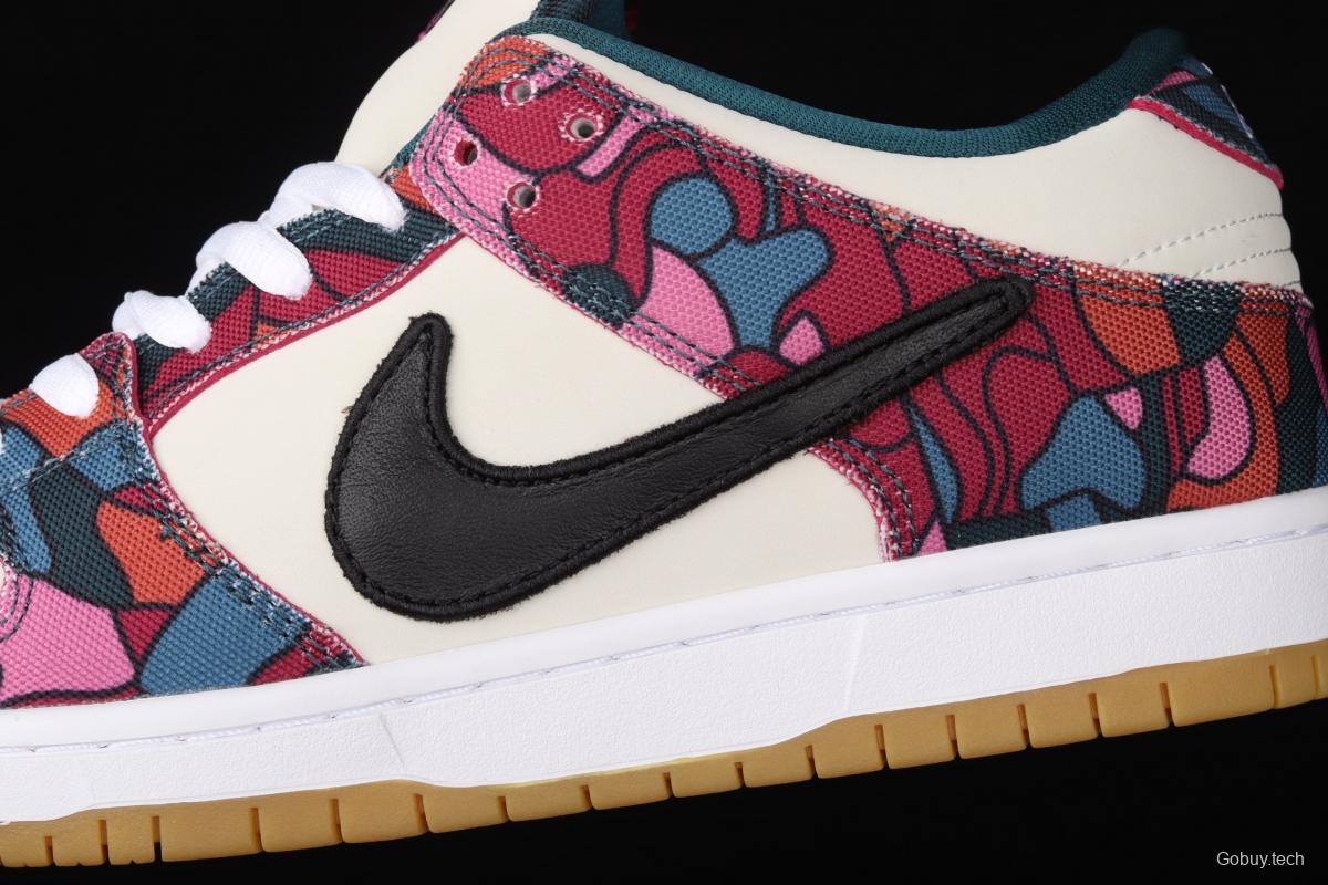 Parra x NIKE DUNK SB Low Pro White, Blue and Red Abstract Art scratch Music Olympic Slam Dunk Series retro low-top leisure sports skateboard shoes DH7695-600