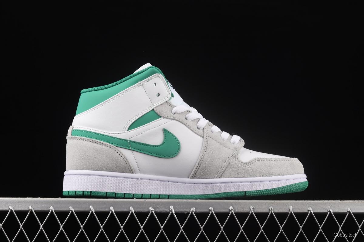 Air Jordan 1 Mid white, gray and green medium top basketball shoes DC7294-103