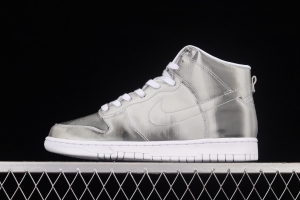 Clot x Nike DUNK High ICE Guanxi co-signed metal silver flash card color matching high-top skateboard shoes DH4444-900