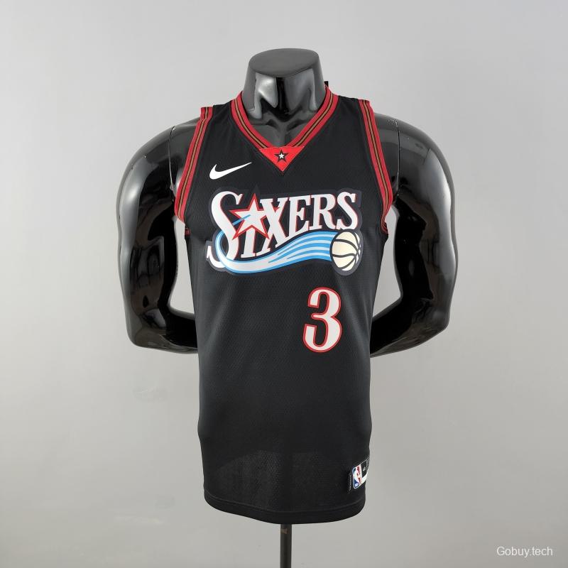 Retro Philadelphia 76ers Iverson #3 Big Meteor Black NBA Jersey 