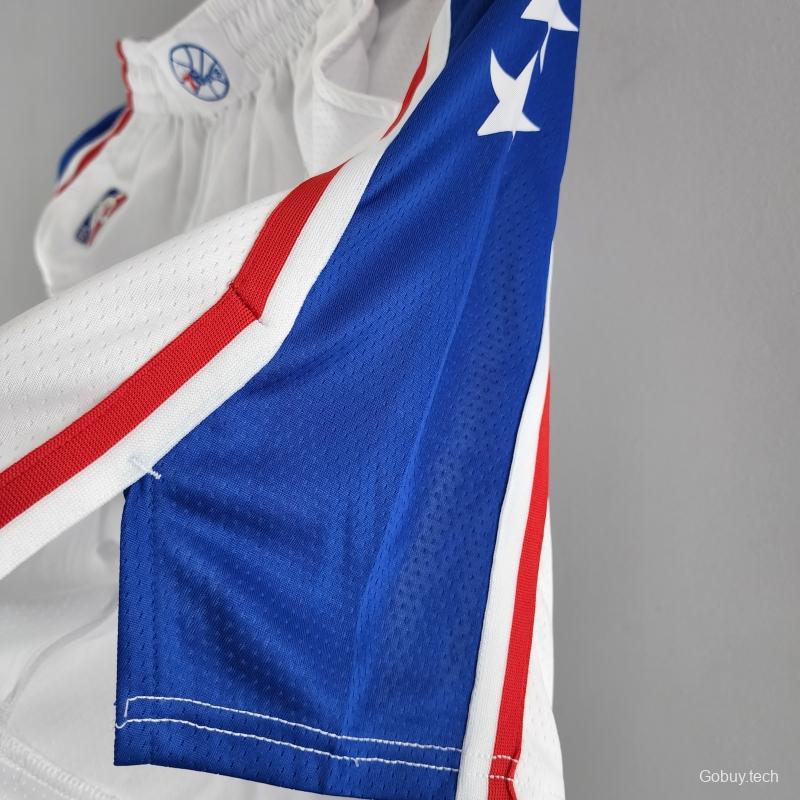 75th Anniversary Philadelphia 76ers NBA Shorts White Blue Trim