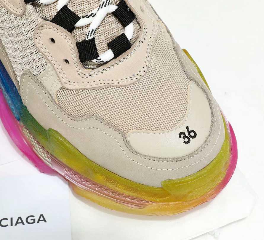 Men/Women Balenciaga Triple S MutiColor Clear Sole Khaki Sneaker Item 6380400