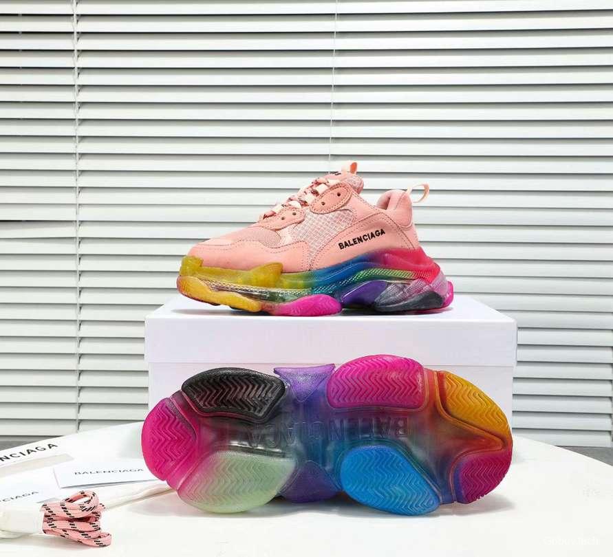 Men/Women Balenciaga Triple S MutiColor Clear Sole Pink Sneaker Item 6380400