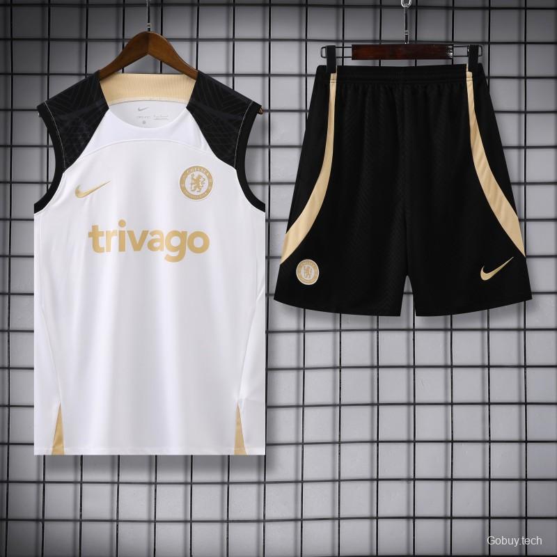 23-24 Chelsea White Black Vest Jersey+Shorts