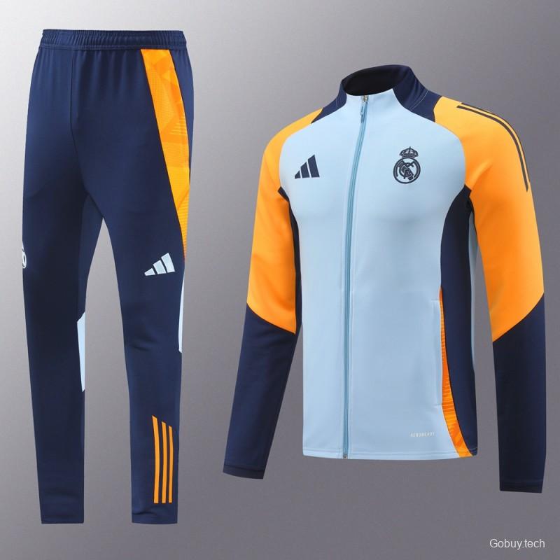 24/25 Real Madrid Light Blue/Yellow Full Zipper Jacket +Long Pants