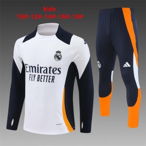 24/25 Kids Real Madrid White/Navy/Orange Half Zipper Jacket+Long Pants