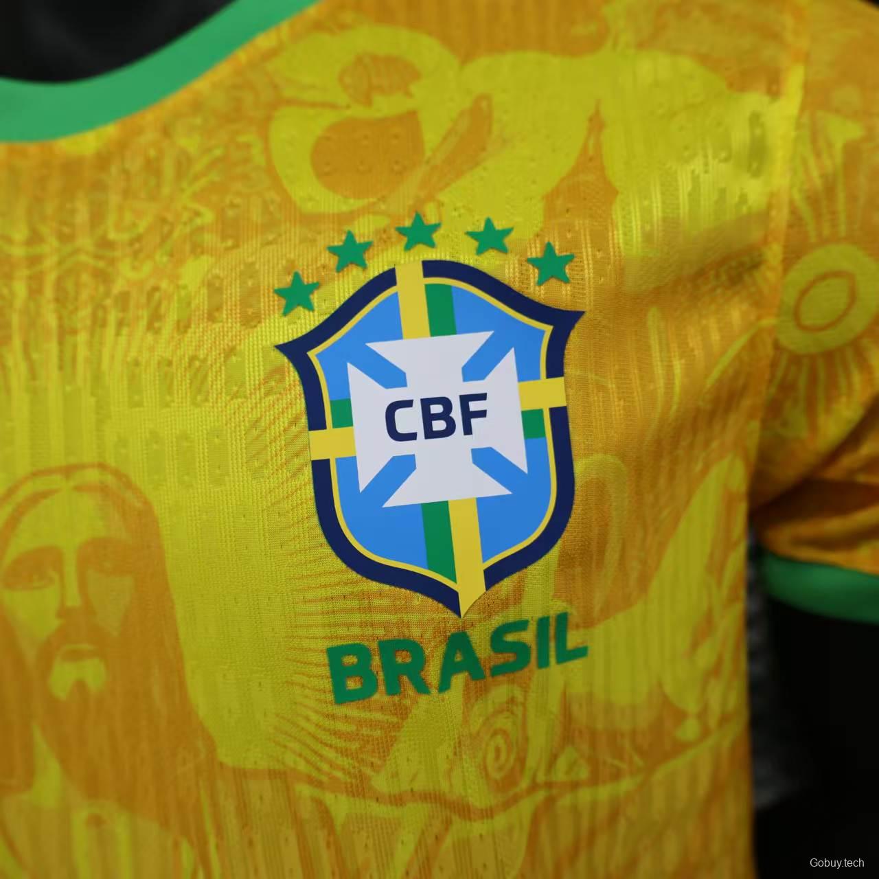 Player Version 2024 Brazil Christ Yellow Goalkeeper Special Jersey