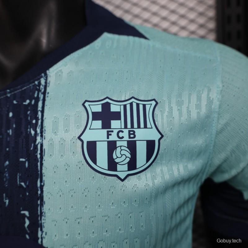 Player Version 25/26 Barcelona Blue 125Th Anniversary Mint Green Jersey with Navy Blue Stripe and Spotify Sponsor