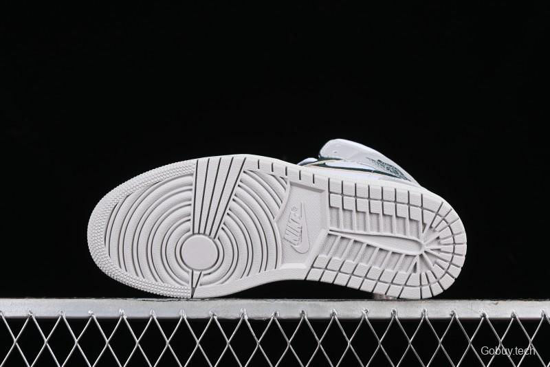 Nike Air Jordan 1 Mid Basketball Shoes with Oxidized Green Leather and Perforated Toe - FQ7720-103