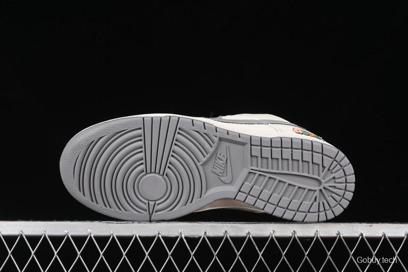 Nike SB Dunk Low Gucci Collaboration Anniversary High-End Custom Sneakers in Off-White & Dark Gray Swoosh - DQ1098-383