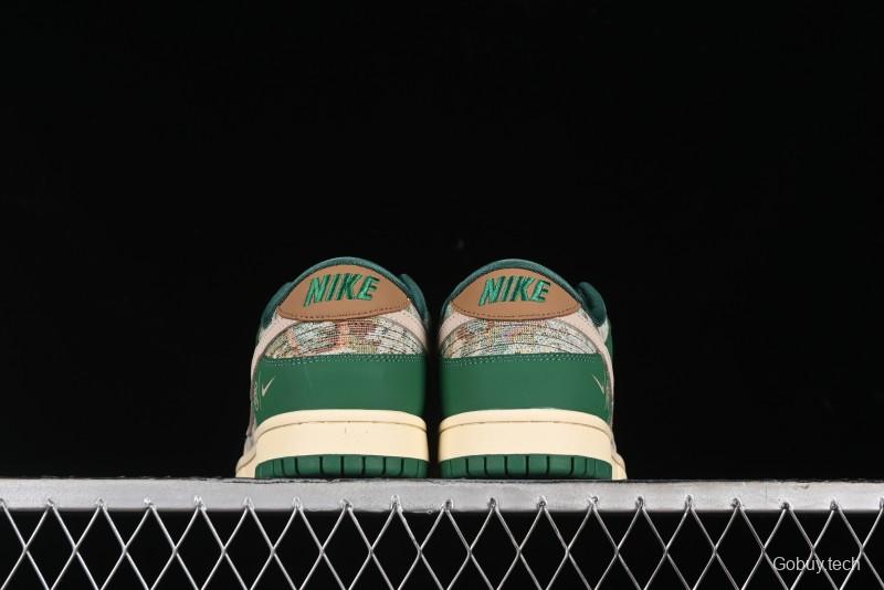 Nike SB Dunk Low Edison Chen Collaboration - Beige Brown Green Knit Anniversary High-End Custom Low-Top Casual Skate Shoes - XB3802-355