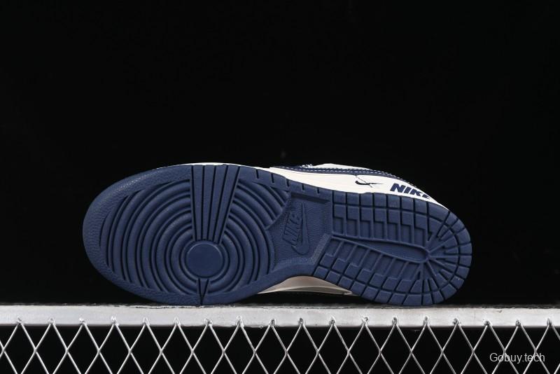 Nike SB Dunk Low Anniversary Premium Custom Low-Top Casual Skate Shoes in Off-White with Navy Blue Swoosh - SJ1089-004