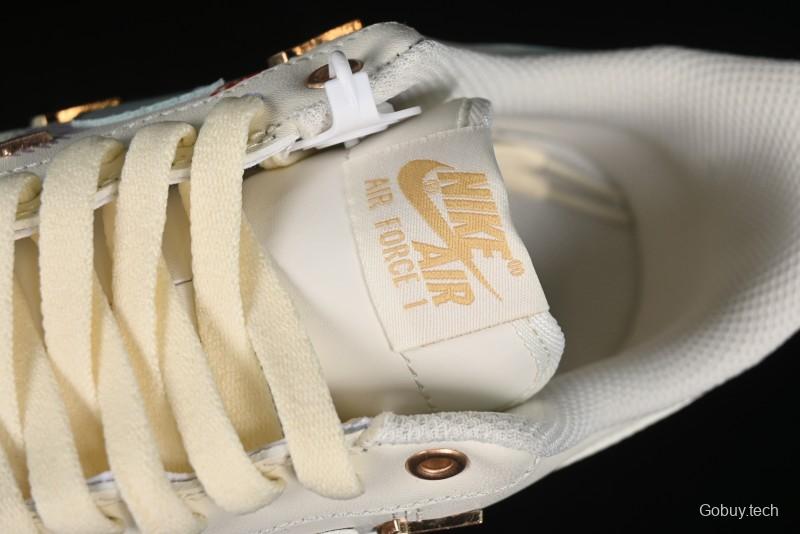 Nike Air Force 1 '07 Low Casual Sneakers with Mint Mambo Anime Theme and Gold Spray - ZH0316-040