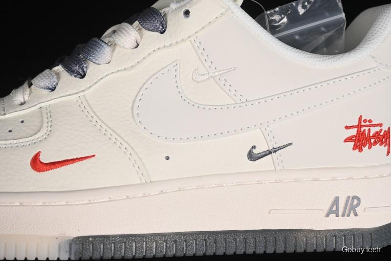 Nike Air Force 1 '07 Low Stussy Collaboration - White Grey Two-Tone Low-Top Casual Sneakers - XZ6188-015