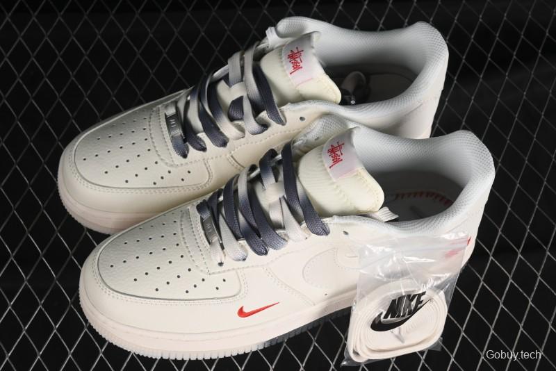 Nike Air Force 1 '07 Low Stussy Collaboration - White Grey Two-Tone Low-Top Casual Sneakers - XZ6188-015