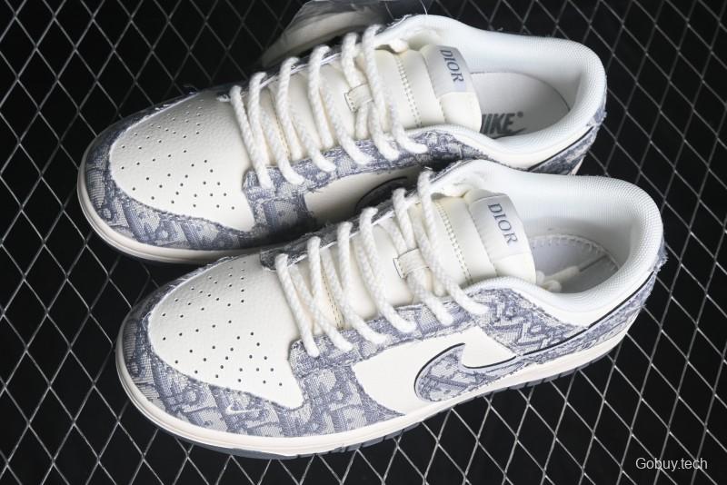 Nike SB Dunk Low Dior Collaboration - Woven Grey Check Anniversary High-End Custom Low-Top Casual Skate Shoes - YX5066-247