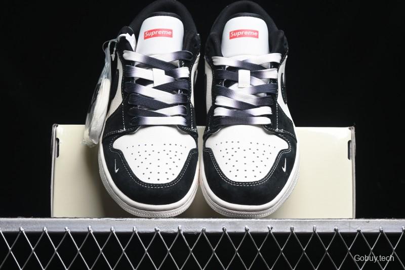 Nike Air Jordan 1 Low AJ1 Supreme Collaboration - Black White Two-Tone Retro Basketball Shoes - SJ9950-021