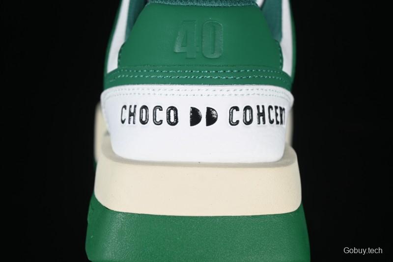 Choco Concert Leather Round Square Asymmetric Fashion Sneakers White Green - AJE5