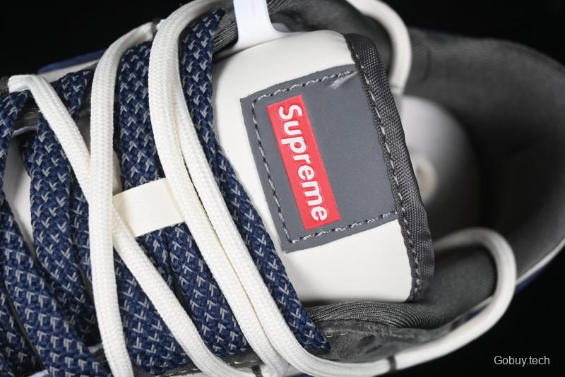 Nike SB Dunk Low Supreme Collaboration - Grey White Blue Swoosh Lace-Up Anniversary Customized Low-Top Casual Skate Shoes - XS1186-100