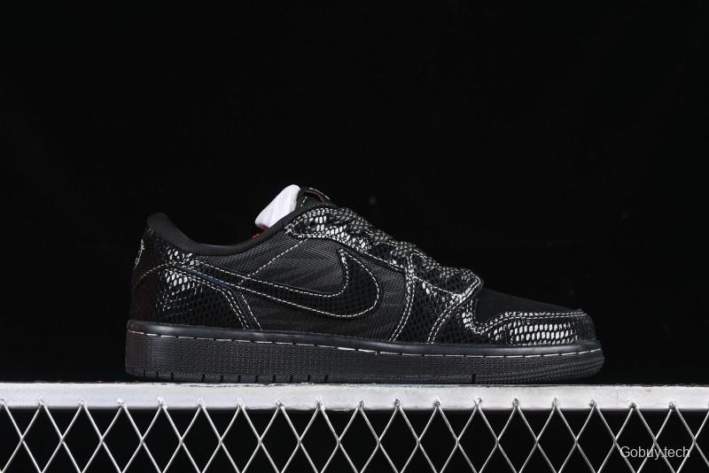 Nike Travis Scott x Fragment Design x Air Jordan 1 Low OG SP AJ1 Year of the Snake Limited Black Snake Web Low Top Casual Sneakers - CH6336-018