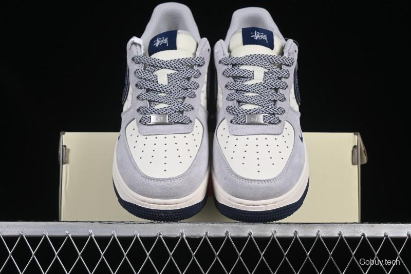 Nike Air Force 1 '07 Low Stussy Collaboration Grey Blue Swoosh Casual Sneakers - XZ3318-088
