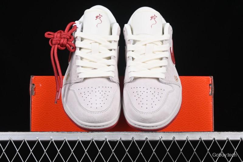 Nike Air Jordan 1 Low Retro Basketball Shoes Snake Year Limited Edition with Red Swoosh - XX3318-513