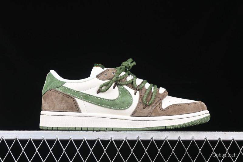 Nike Travis Scott x Fragment Design x Air Jordan 1 Low OG SP AJ1 Stussy Collaboration Suede Green Low Top Casual Sneakers - XS3186-202