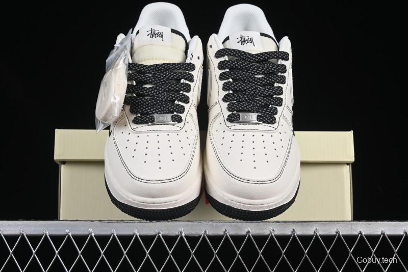 Nike Air Force 1 '07 Low Stussy Collaboration Beige Black Floral Swoosh Casual Sneakers - HH7518-040