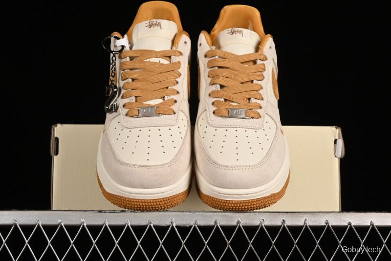 Nike Air Force 1 '07 Low Stussy Collaboration - Wheat Pig Leather Low-Top Casual Sneakers - HD1968-020