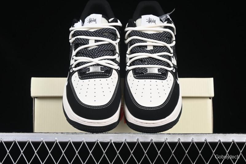 Nike Air Force 1 '07 Low Stussy Collaboration Black White Lace-Up Low-Top Casual Sneakers - SJ1198-108