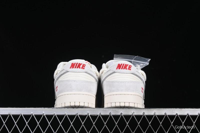 Nike SB Dunk Low Supreme Collaboration Light Gray Drawstring Anniversary High-End Custom Low-Top Casual Skate Shoes - XX3168-109