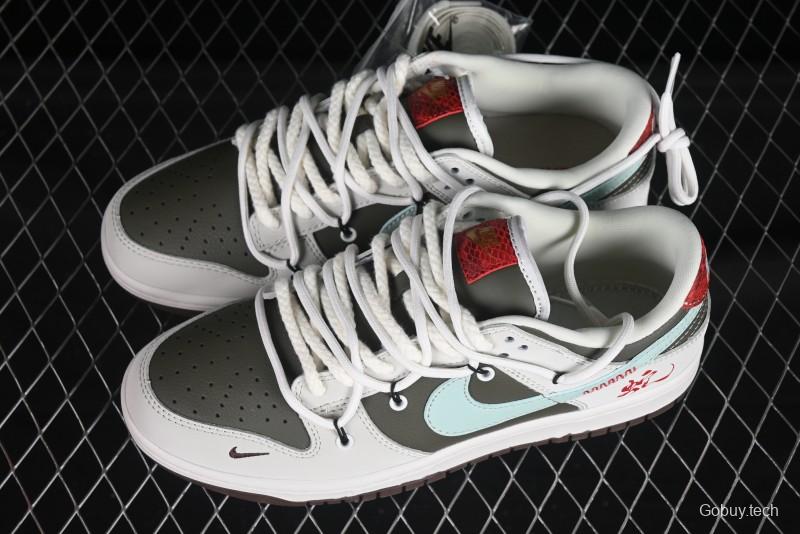 Nike SB Dunk Low Year of the Snake Special Edition with Strap Gray Green Blue Swoosh Anniversary Custom Low-Top Casual Skate Shoes - YX5066-289