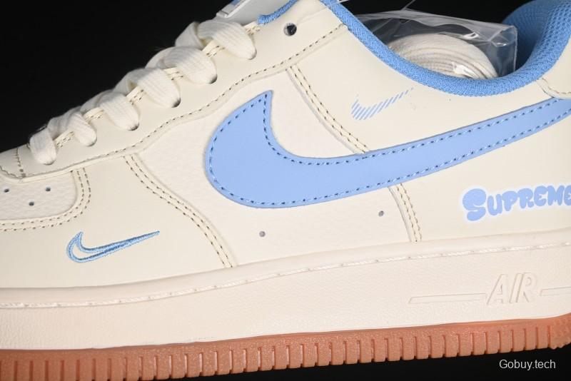 Nike Air Force 1 '07 Low Supreme Collaboration Blue Swoosh Gum Sole Casual Sneakers - XS1958-547