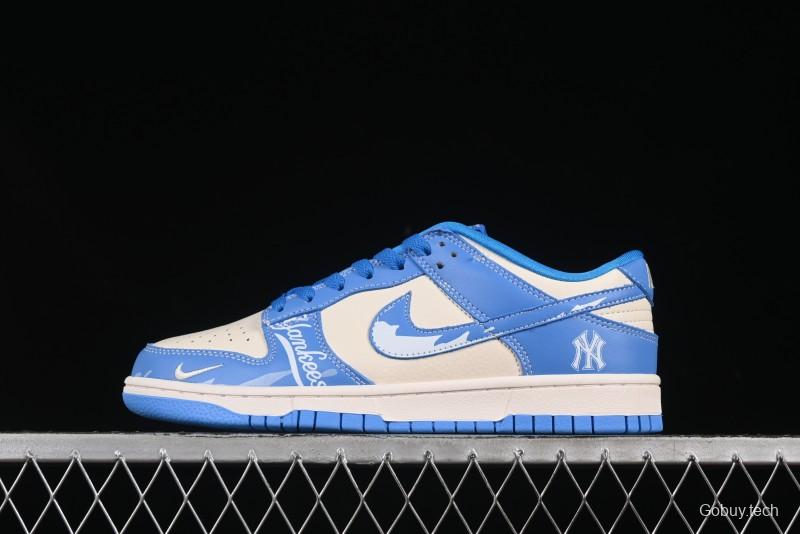 Nike SB Dunk Low MLB Blue White Blue Swoosh Anniversary Custom Low-Top Casual Skate Shoes - KK1333-036