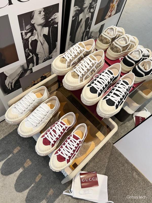 2025 Women Gucci Black White Canvas Platform Sneakers LY00270