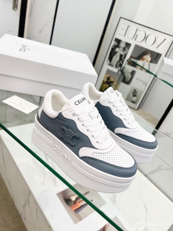 2025 Women Celine White Gray Leather Platform Sneakers LY00360