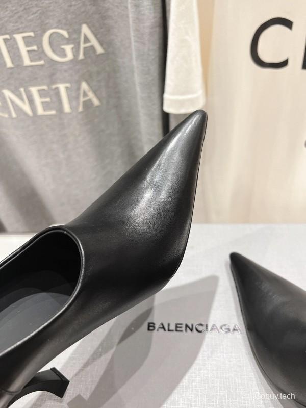 2025 Women Balenciaga Black Leather High Heel Shoes