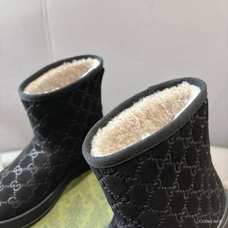 2024 Women Gucci Black Suede Shearling Snow Boots MJ00350