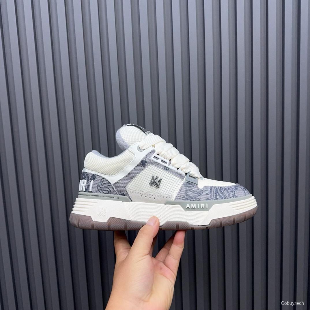 2024 Unisex Amiri White Grey Mesh Leather Sneakers MJ00360
