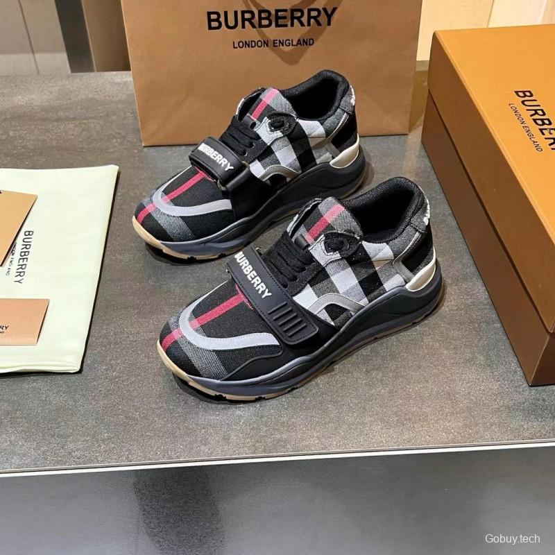 2025 Unisex Burberry Black White Suede Leather Mesh Sneakers Vintage Pattern MJ00360