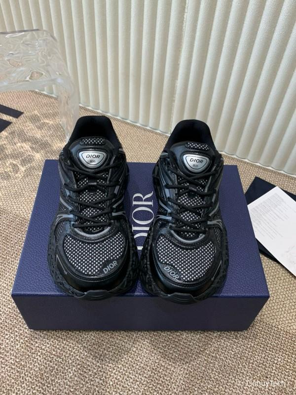 2024 Unisex Dior Black Mesh Leather Sneakers MJ00400