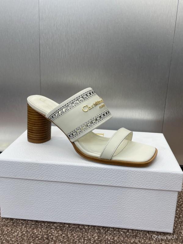 2025 Women Dior White Leather Slide Sandals