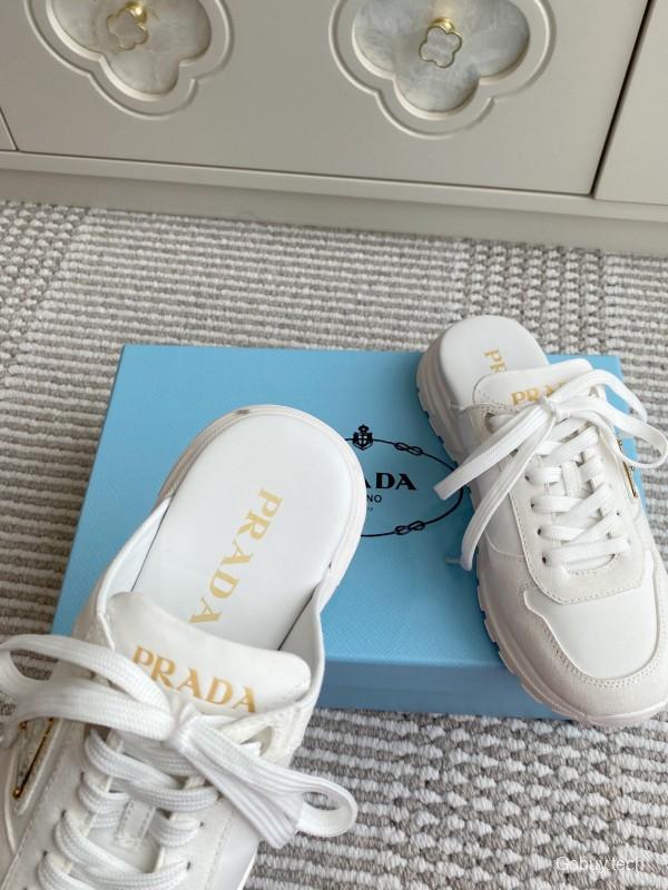 2025 Women Prada White Leather Sneakers LY00290