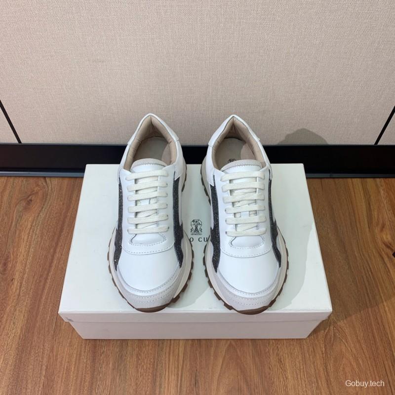 2025 Unisex Brunello Cucinelli White Grey Leather Suede Sneakers LY