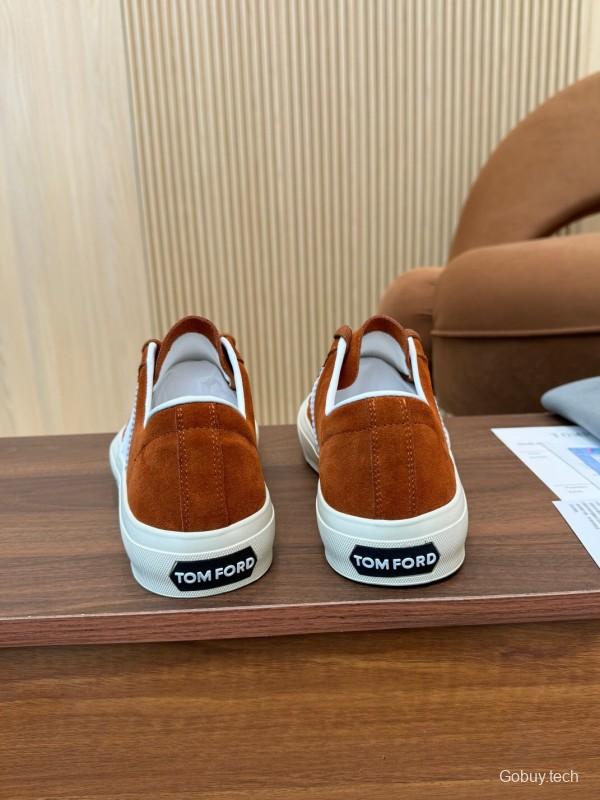 2025 Men TOM FORD Brown White Suede Sneakers LY00360