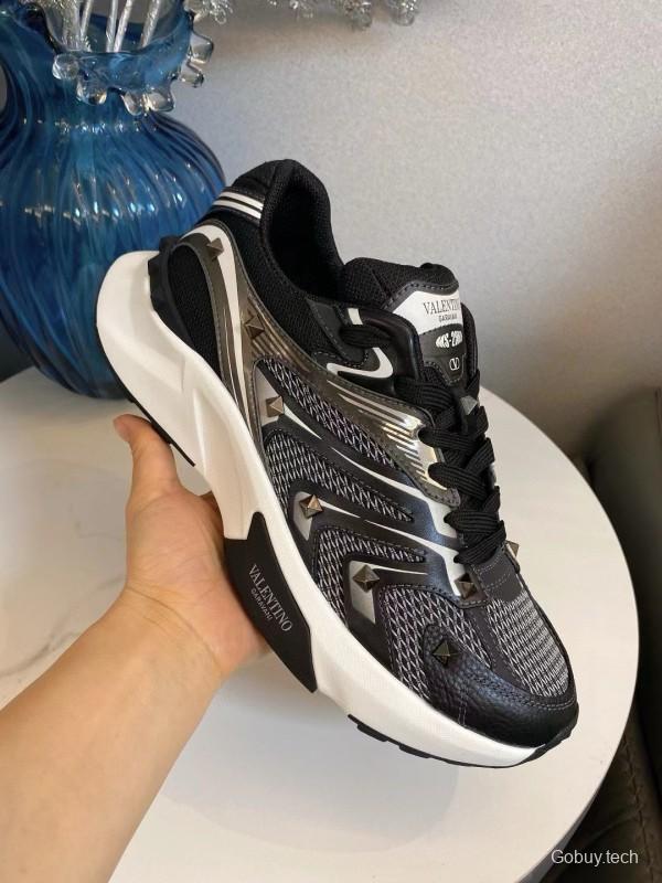 2024 Unisex Valentino Black White Mesh Leather Sneakers MJ00410